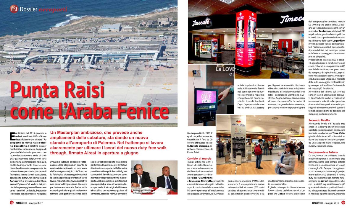 AeroportoPa's tweet photo. La rivista @retailfood dedica un dossier all'#aeroporto di #Palermo.Dall'ultima visita, a gennaio 2015,trova che tutto è cambiato, in meglio https://t.co/Tst76qTCV2