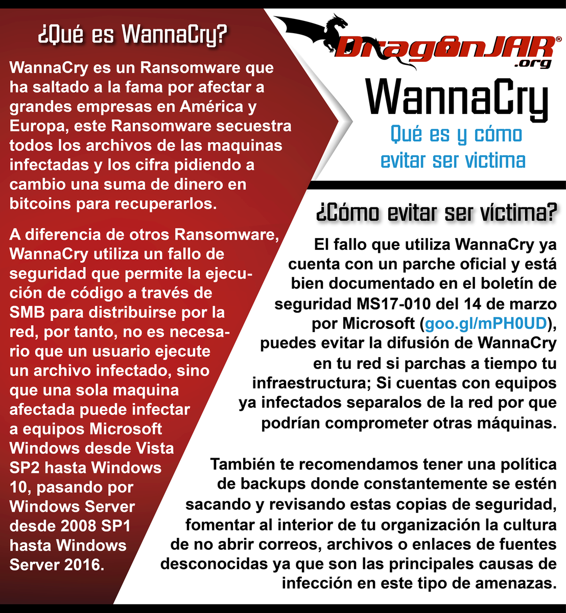 rcantorii's tweet image. RT @DragonJAR: Qué es y cómo evitar ser victima de #WannaCry #wannadecryptor