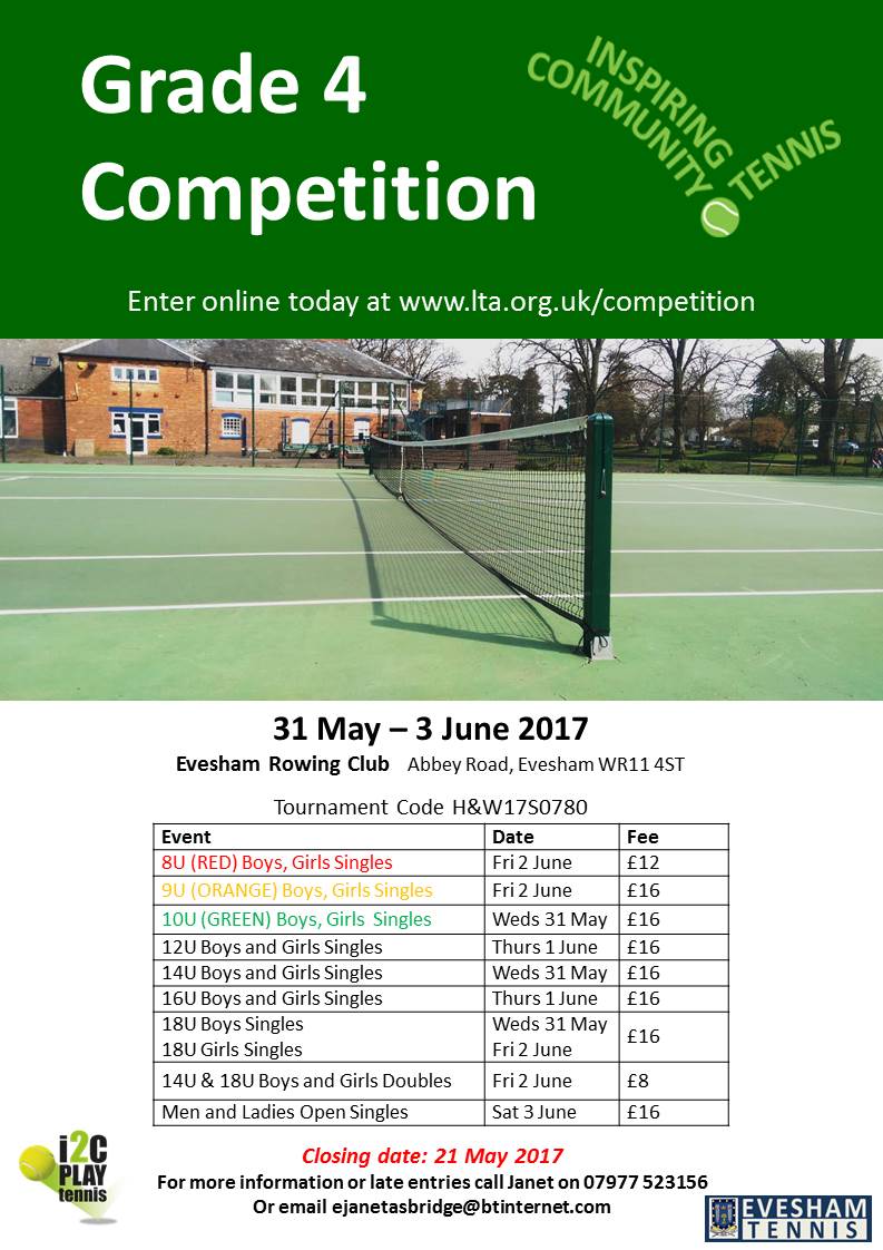 ICTTennis's tweet photo. Book your place at the @EveshamTennis Grade 4 May Half Term @handwtennis @WarwickshireLTA @MidsTennis #compete https://t.co/HSzXEmA2Sq