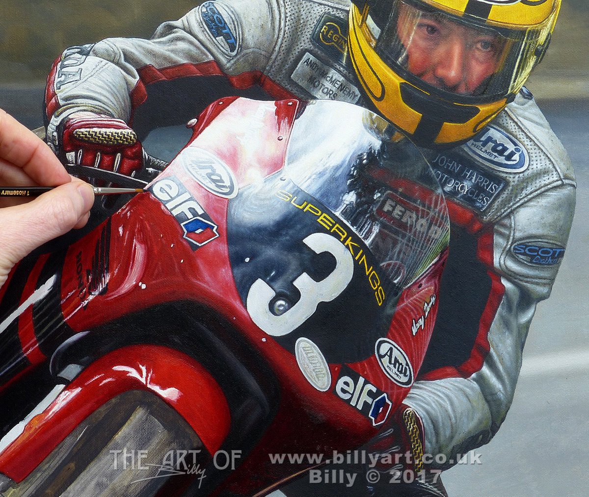 Billyartist's tweet photo. Here's the Joey Dunlop 2000 Ultra Lightweight TT 125 Honda full oil painting nearly finished 🖌️🎨🇮🇲🏁😀
Front Wheel &amp; back wheel to go 👍 https://t.co/hTiPdQDVUI