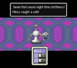 One thing about Earthbound has always puzzled me, the Lil' UFO's (and Spinning Robos) fire a ray that causes nighttime stuffiness, why?