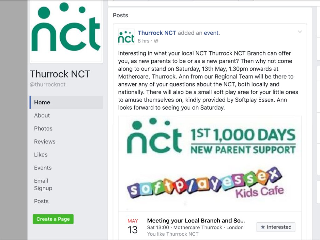 Saturday,13th May-NCT Thurrock at Mothercare.