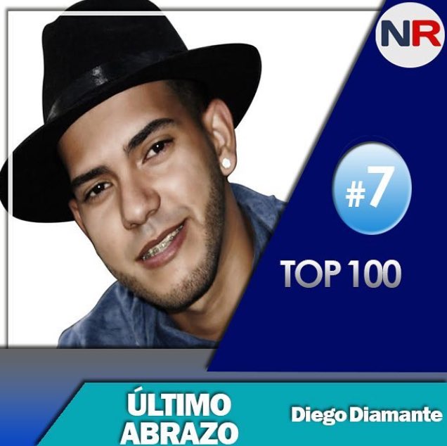 prensamusicalve's tweet photo. El cantante @diegodiamante01 sube al puesto número 7 del #Top100 en el @nationalreportv con su tema promocional #UltimoAbrazo #Venezuela 👏🏼 https://t.co/hYrLroVE8e