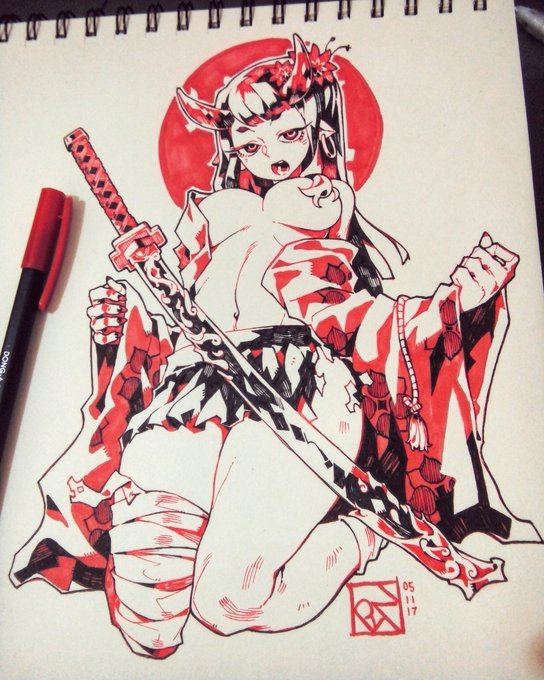 A couple of commissions I finished this week. Thanks to Andrew for the oni girl and Alex for the fluffy girl ! 