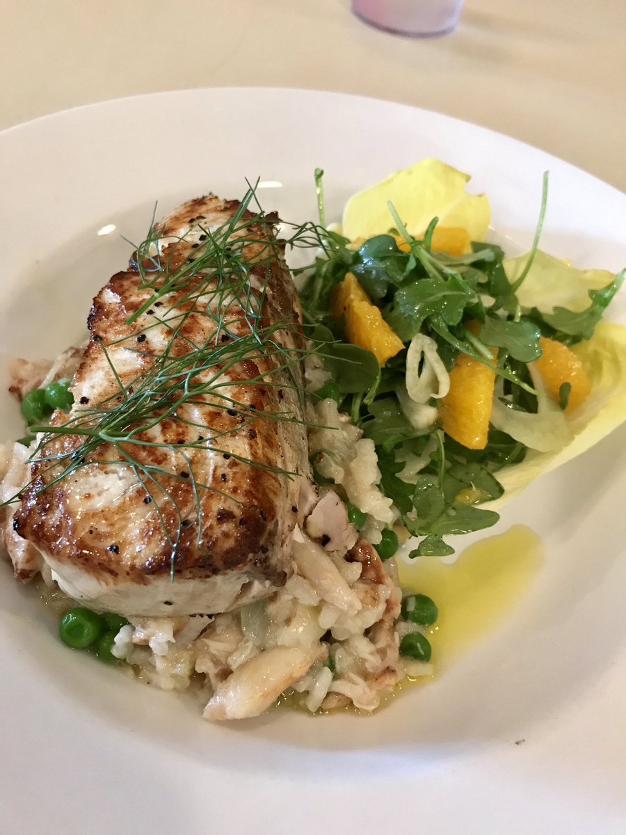 NOLA_Sphere's tweet photo. Hard to explain how good this is! Grilled amberjack crab risotto, spring peas orange endive salad.  #nolasphere #foodculture #healthyeats https://t.co/IAGQ4e5uEs