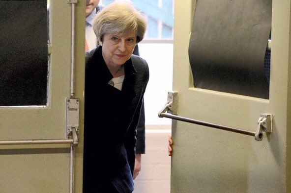 Rachael_Swindon's tweet photo. Here's Theresa, either sneaking out of somewhere or searching for her spine. https://t.co/fiEmnAKA5Y