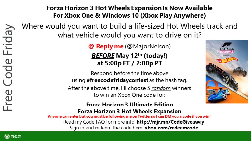 Larry Hryb 💫✨ on X: #FreeCodeFriday time. Read this and you could win a  code for Forza Horizon 3 Ultimate Edition on Xbox One. Good luck.   / X