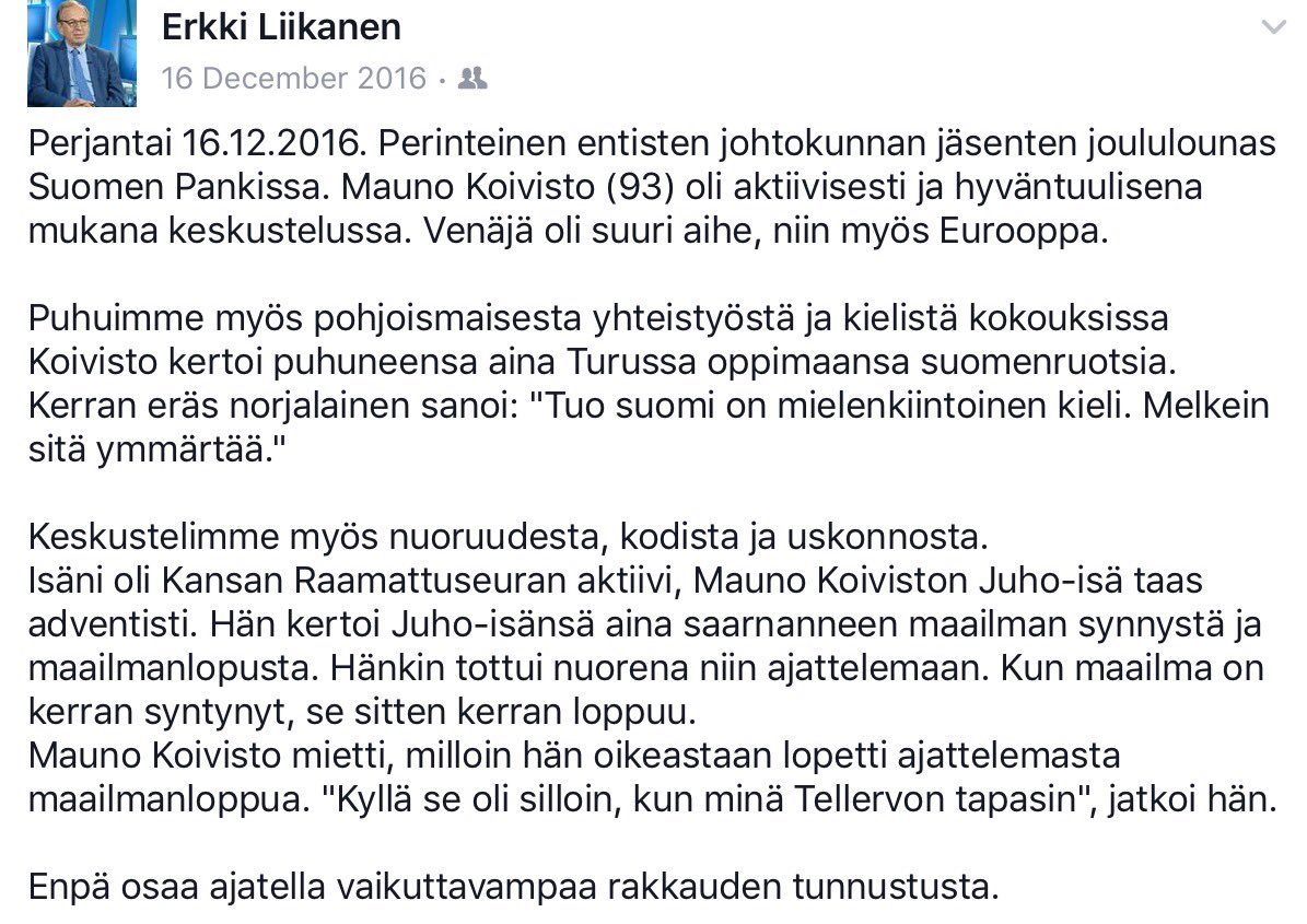 LiikanenErkki's tweet photo. Mauno Koivisto. R.I.P.
Viimeinen keskustelumme. Ei unohdu. https://t.co/phhI1AWnb7