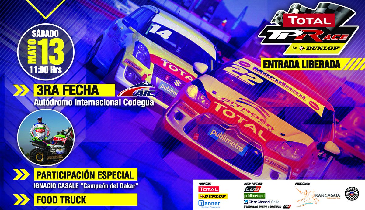 rguamasdeporte's tweet photo. #Rancagua: ¿Fanático del #automovilismo? Este sábado todos invitados a vibrar con la 3ª fecha del #TotalTPRace en Codegua🚗 Entrada liberada https://t.co/octnZBH8dY