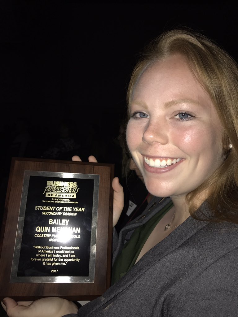 Barreto65B's tweet photo. #colstrip high school BPA Student of the Year Bailey Menahan #BPANLC2017 #BPAMT Congratulations Bai https://t.co/xyOiFmScoq