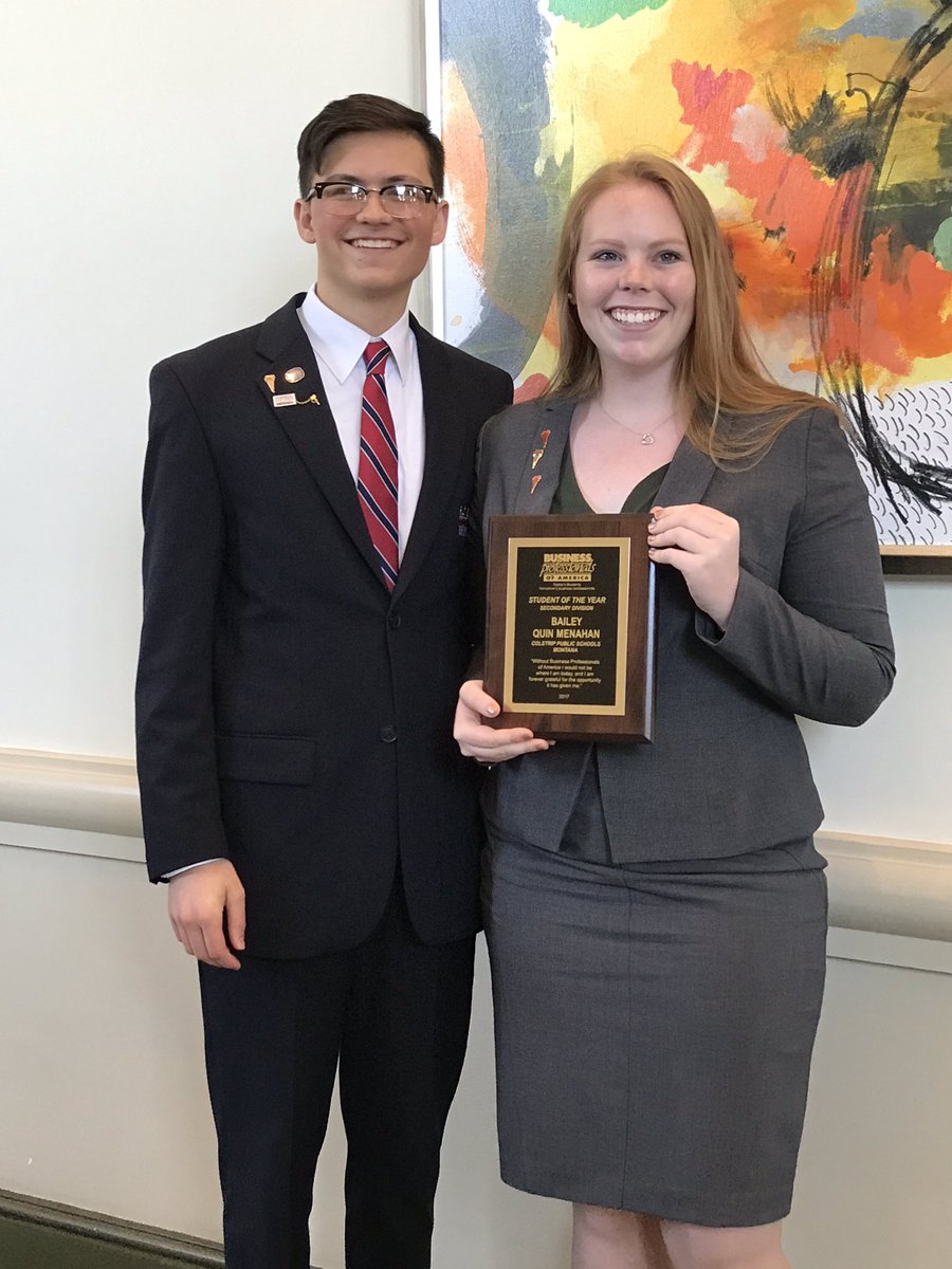 Barreto65B's tweet photo. Bailey Menahan and Drew Mammel celebrating the award#BPANLC2017 #BPAMT #colstriphighs https://t.co/CDnIyBreHI