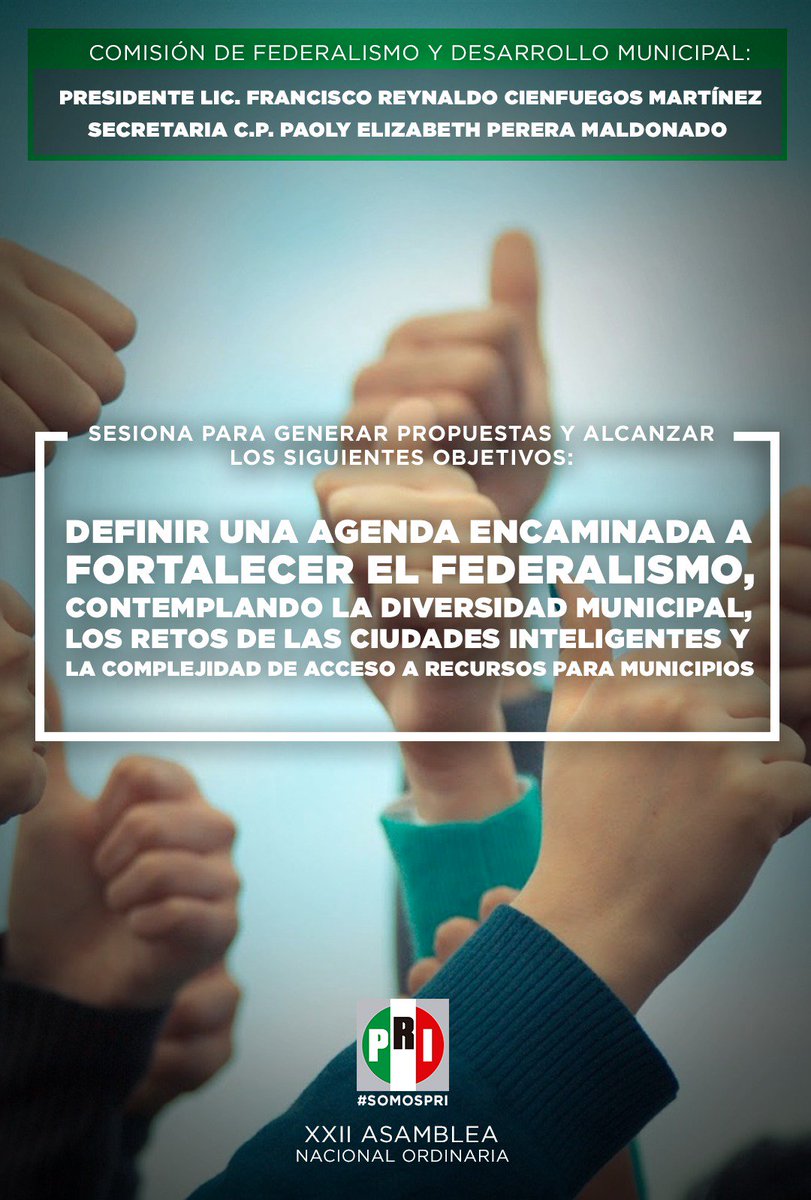PRI_Nacional's tweet photo. Este día sesiona la Comisión de Federalismo y Desarrollo Municipal, encabezada por @pacocienfuegos y @PaolyPerera. #XXIIAsambleaPRI https://t.co/seQbDnQM1M
