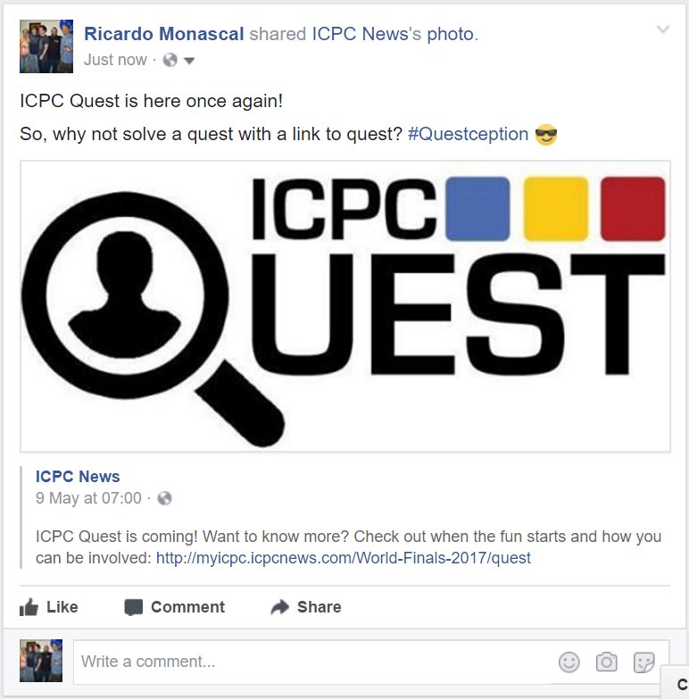 rmonascal's tweet photo. #Questception #QuestReshare #ICPC2017 https://t.co/zhCxHklXcO