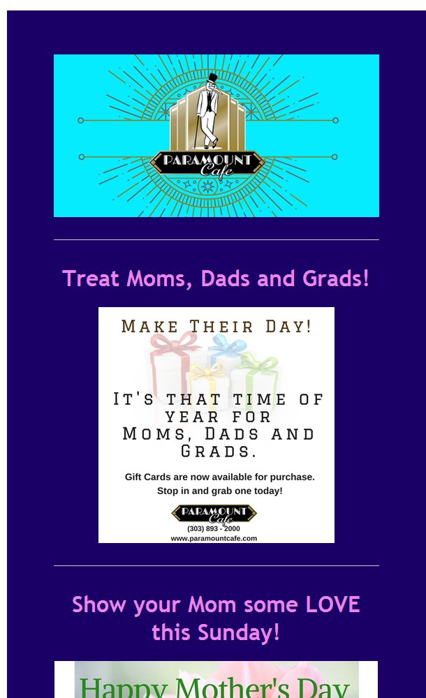 paramount_cafe's tweet photo. Moms, Dads and Grads...Oh My! https://t.co/YP2FL9C7Au https://t.co/oqyEAoL0zO
