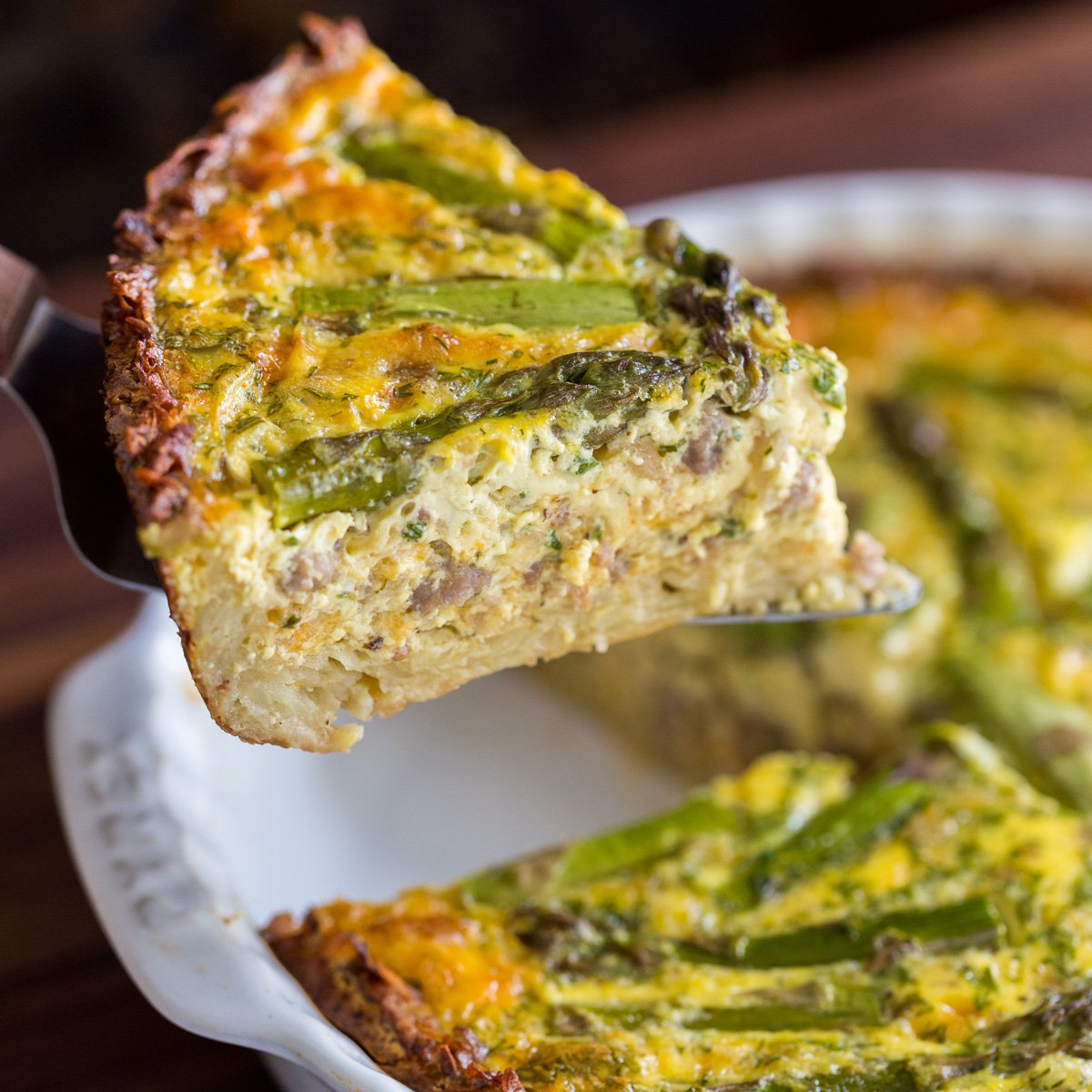 Natasha on Twitter "Sausage Asparagus Quiche with Hash Brown Crust 😍