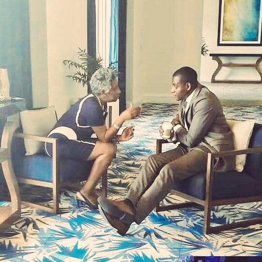 CaribbeanCIC's tweet image. CCIC project manager, Carlinton Burrell and Sandra Glasgow discussing on plans for #FirstAngelsJA  MOU with CCIC.