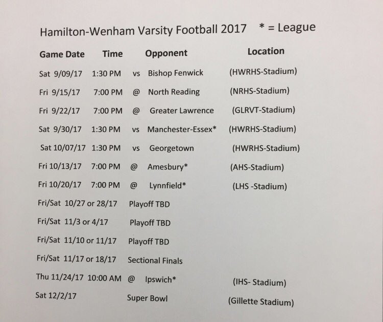 HW_Football_'s tweet photo. Official schedule for the 2017 schedule https://t.co/vFQebq6YVN