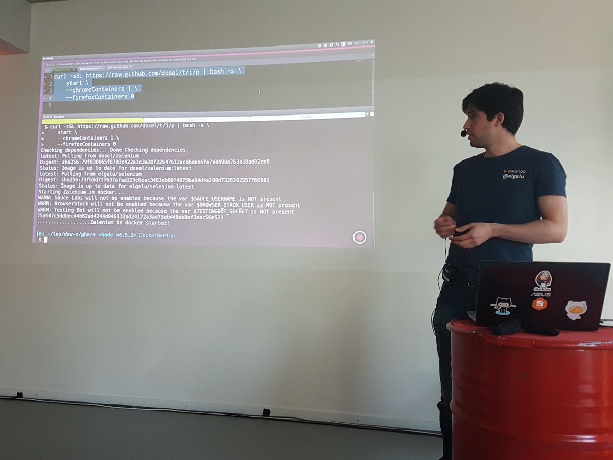 diegofmolina's tweet photo. We had a great time with @butomo1989 and  @elgalu presenting #Docker-Android and #Zalenium in the @docker Meetup in Hamburg @ZalandoTech https://t.co/S6rdUUDEno