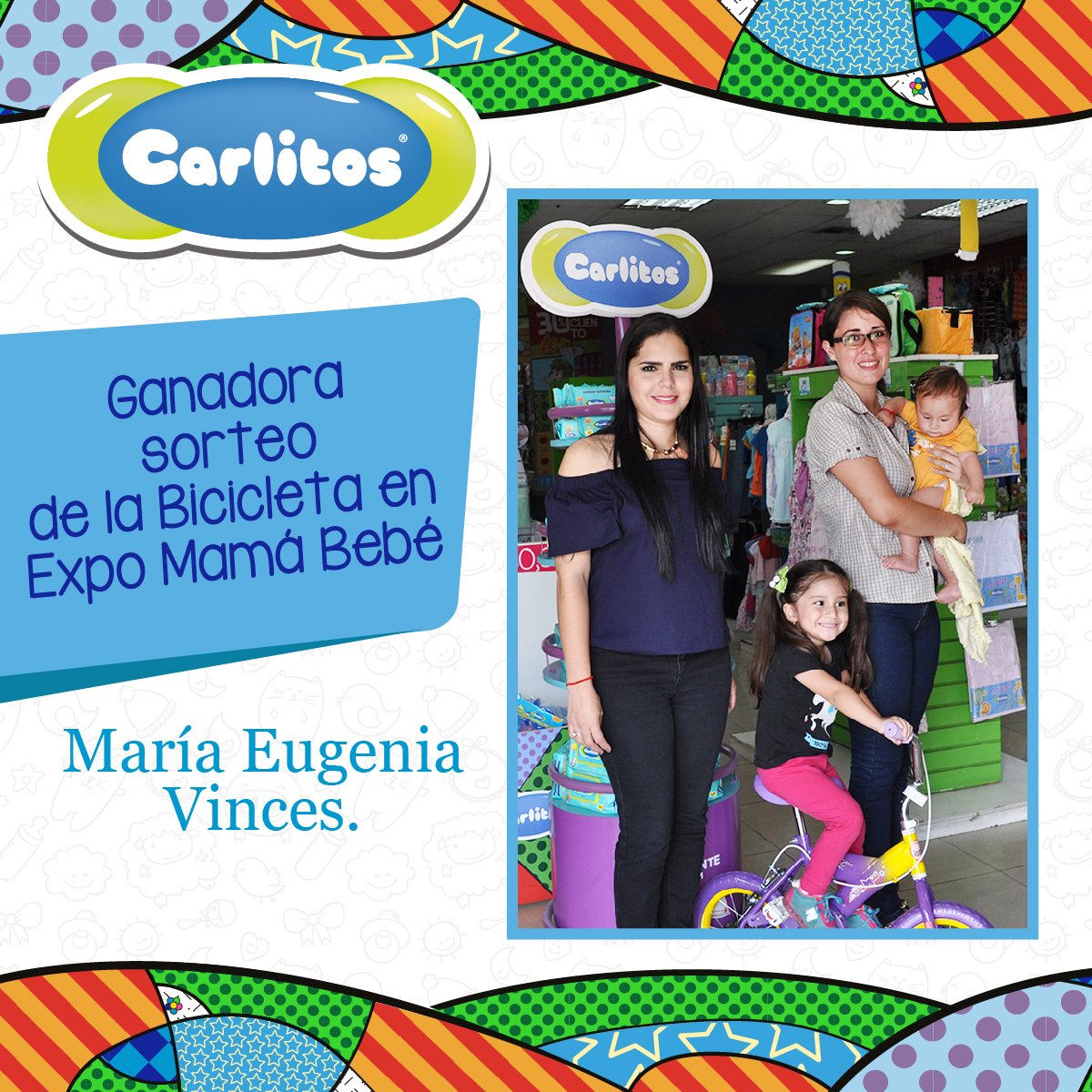 Entrega de la Bicicleta Infantil, que se sorteó entre las personas que realizaron compras en el stand de #Carlitos durante la Expo mamá bebé
