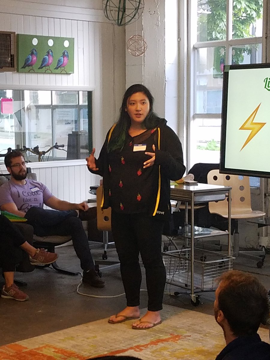 DjangoGirlsPDX's tweet image. Thanks Pamela for giving us advice on raising our voice in meetings.   #lightingtalks