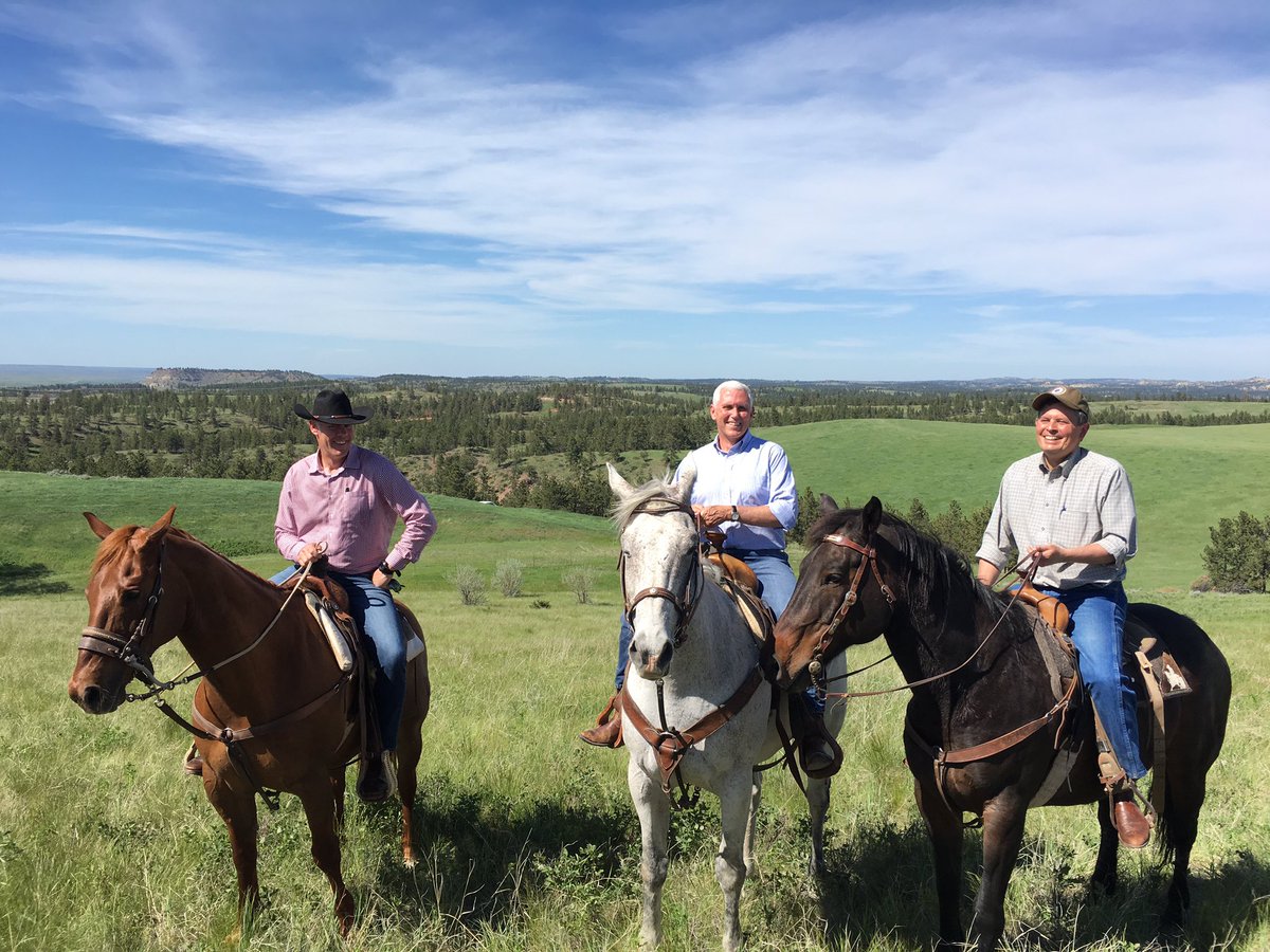 VP45's tweet image. Thank you to Crow Nation tribal leaders for an incredible horseback tour of Absaloka Mine with @SteveDaines &amp;amp; @SecretaryZinke. #VPinMT