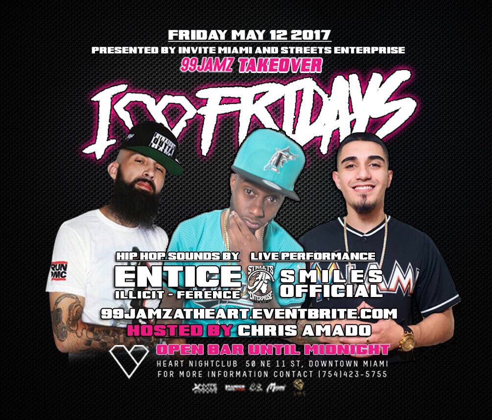Maddix001's tweet photo. It's going down tonight ! @99Jamz TAKEOVER EVENT at @HeartInMiami β’ @SmilesOfficial performing | Contact me for more info! #StreetsEnt https://t.co/o0yCHmzl1x
