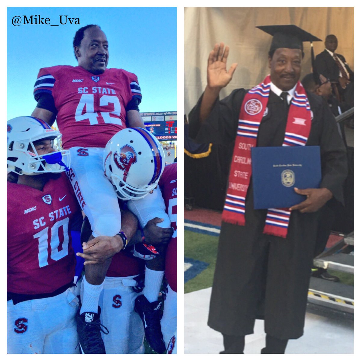 Six months after living out his dream of playing college football, 55 y/o Joe Thomas Sr. checked off another milestone tonight - graduating.