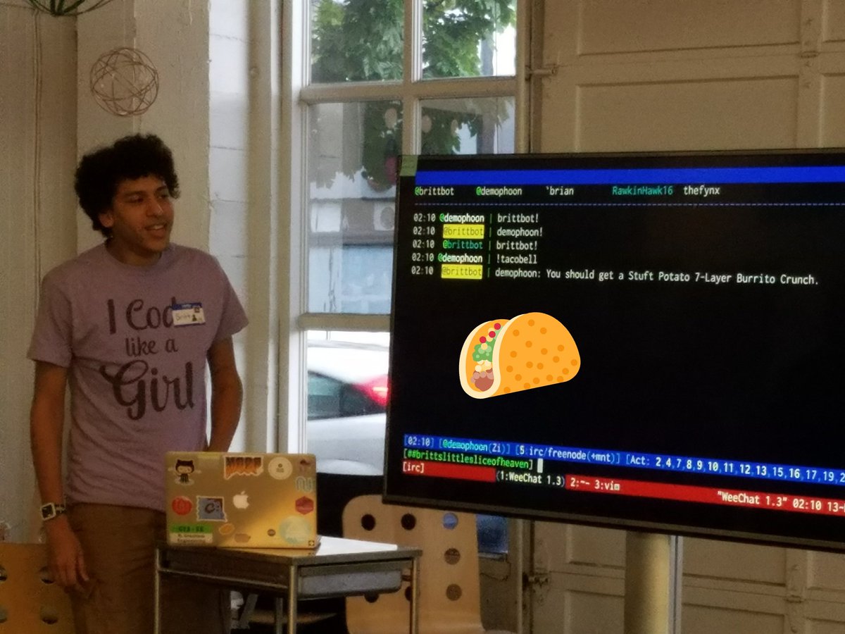 DjangoGirlsPDX's tweet image. Thanks Britt for sharing your love of tacos and @taco_helper with us! #lightingtalks
