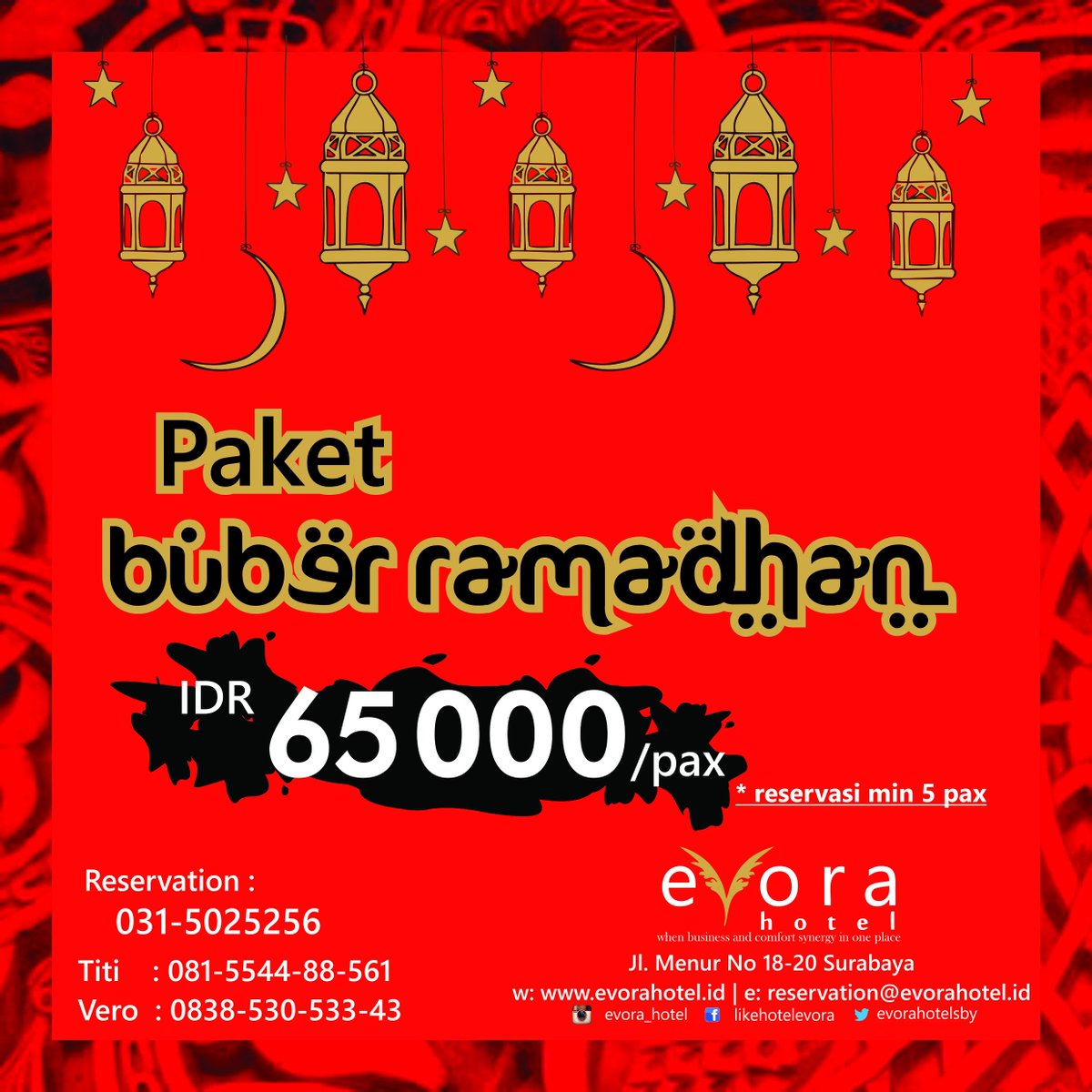 Gak kerasa nih sebentar lagi Ramadahan☺️
Evora Hotel punya paket buka bersama lho, yuk buruan reservasi ajak temen" untuk buka bersama 🙌
