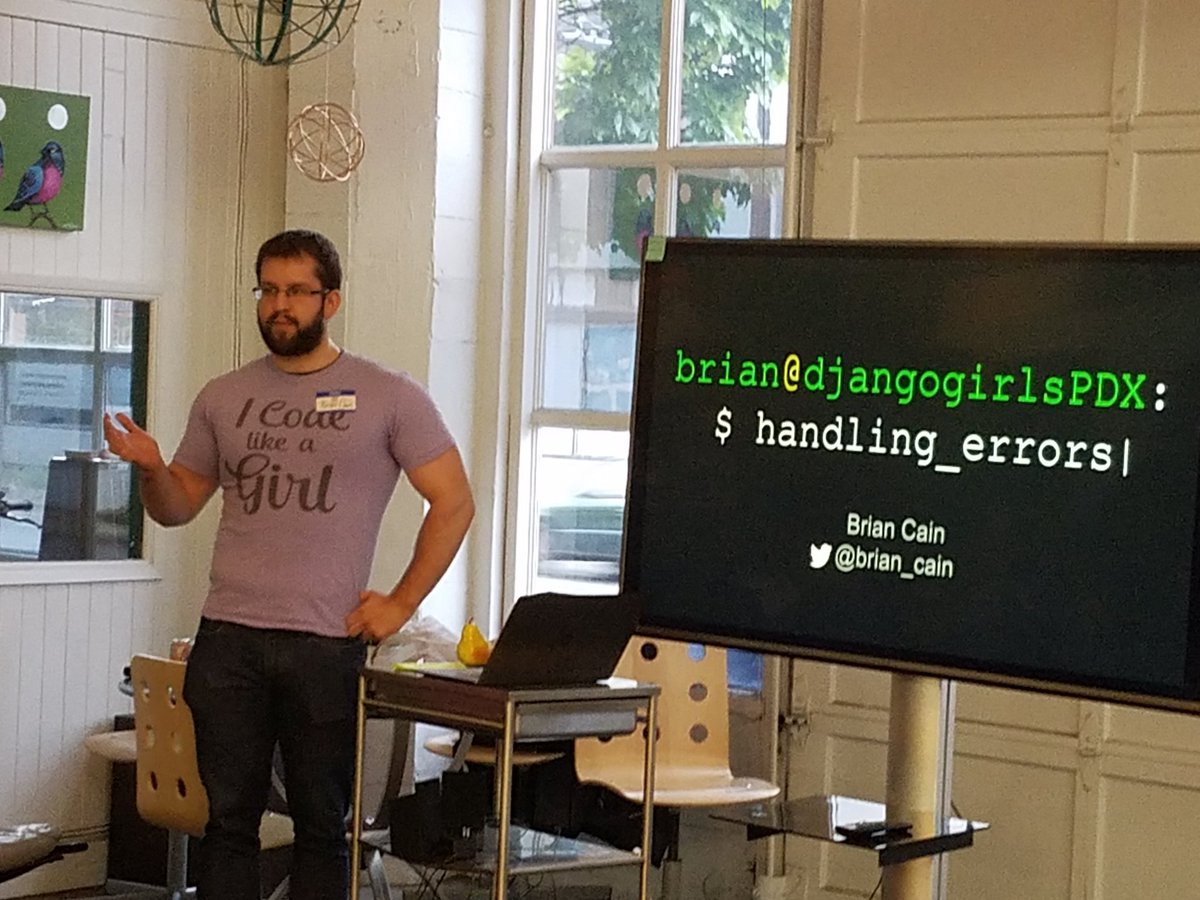 DjangoGirlsPDX's tweet image. Thanks @brian_cain  for talking to us about programming errors #lightingtalks