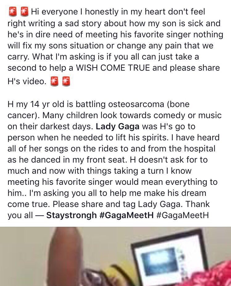 HelpHMeetGaga's tweet photo. Thank you #LittleMonsters let's not give up hope that @ladygaga will hear H's wish &amp; honor him. 🎗🖤⚡️ #HelpHMeetGaga #GagaMeetH #LadyGaga https://t.co/q2lGDx6anQ