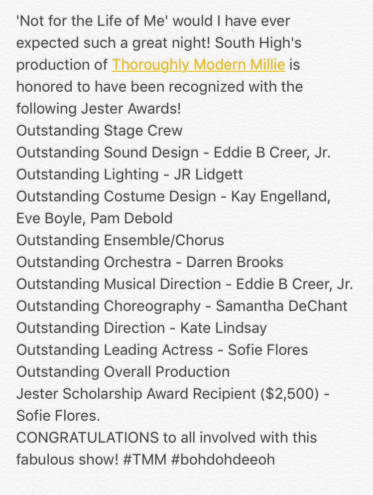 SouthTheatre's tweet photo. Thank you to all for a great night at the Jesters! Congratulations to all! #JesterAwards https://t.co/HSoz8qARGj