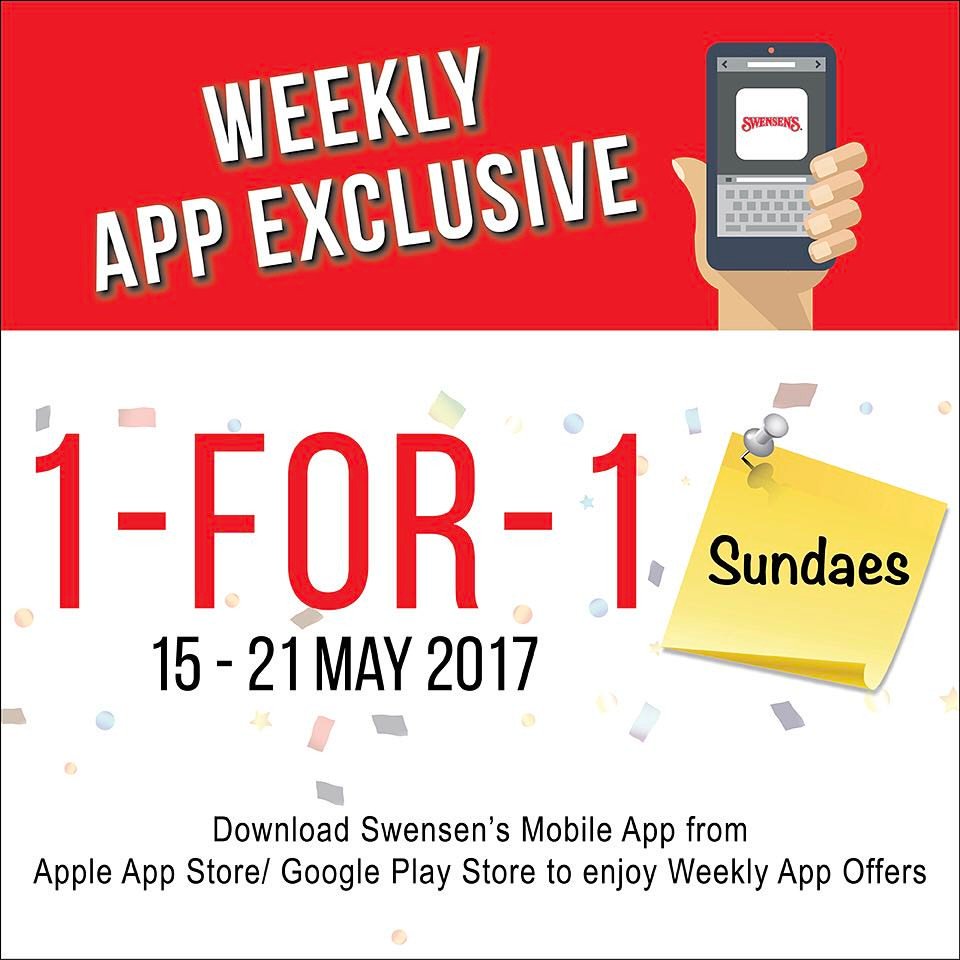 Cheepeersg's tweet photo. From 15 - 21 May, flash this promotion from the Swensen's mobile app and enjoy 1 for 1 Sundaes! #cheepeer #sgtrending #mothersday2017 https://t.co/3lTmAO8rkC