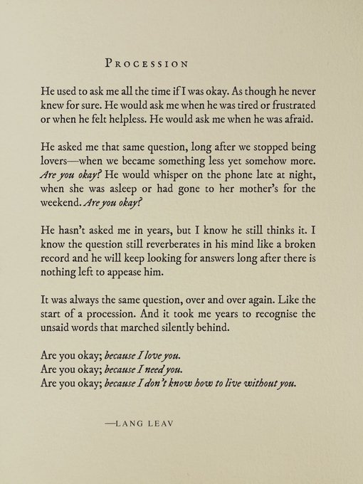 Ternura4444's tweet photo. Are you ok?
He asked the same question
over and over...
And finally I understood what he meant... ❤

So utterly beautiful, Lang🌸

@langleav https://t.co/4ByMbkJScD