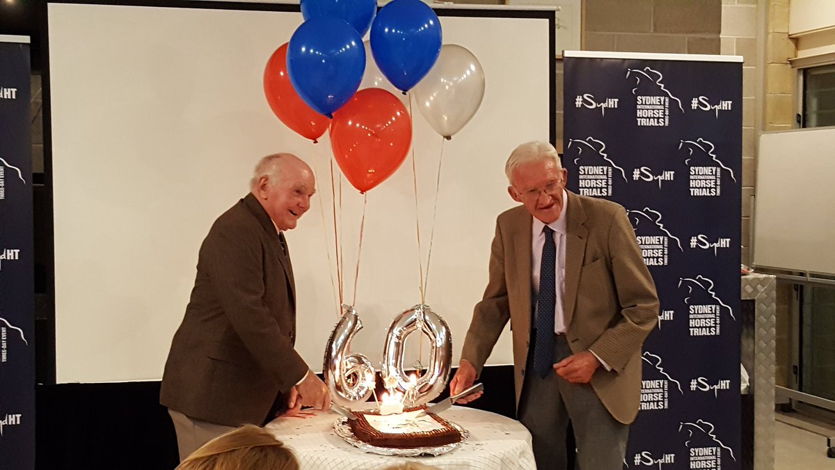EquestrianAus's tweet photo. The legends of our sport, Bunty and Neale, cutting the @SydneyEventing 60-year-old anniversary cake #RideWithUs #eventing #sydht #legends https://t.co/aD7Xa3BaBz