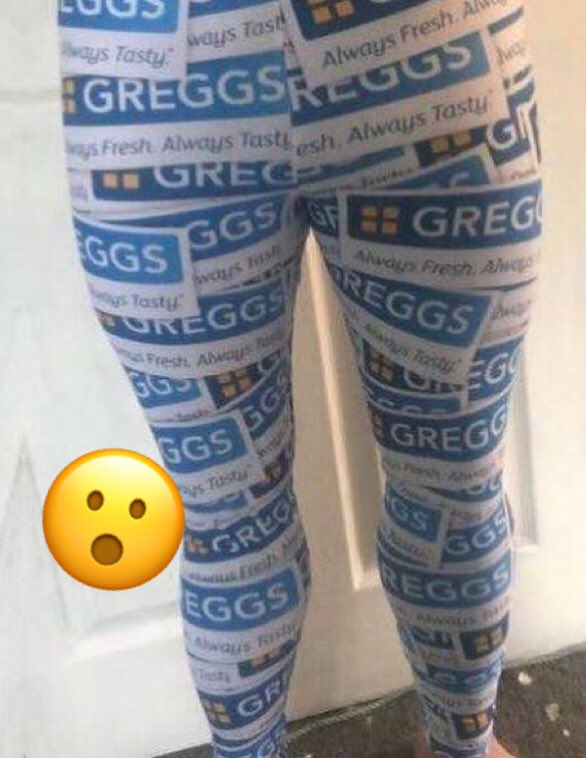 kmfmofficial's tweet photo. These are the leggings (Greggings) I was just talking about on air. #WOW. (Quite fancy a Greggs sausage roll now though...) Andy https://t.co/KwCDQ7YDuE