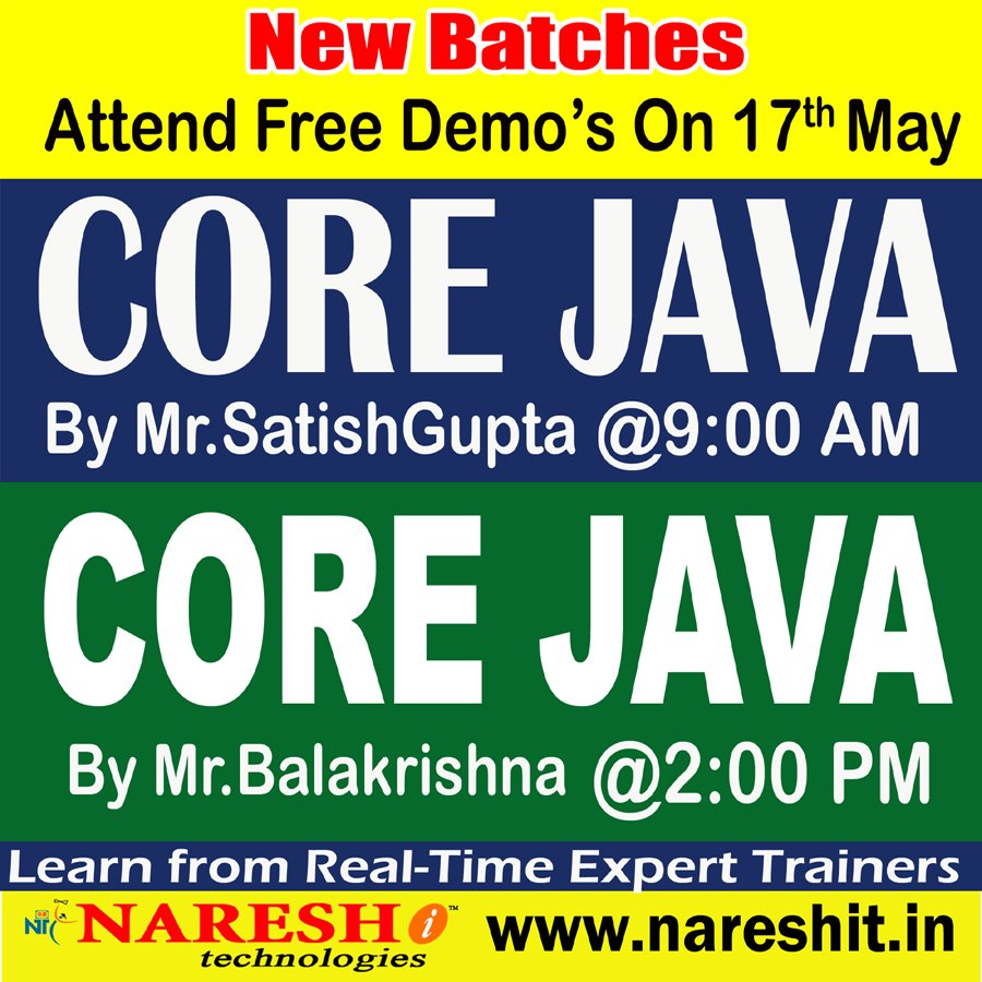 nareshitech's tweet image. #COREJAVA  #java #cCourse #Training
On 17th MAY 2017 by Real-Time Expert Trainers at Naresh i Technologies