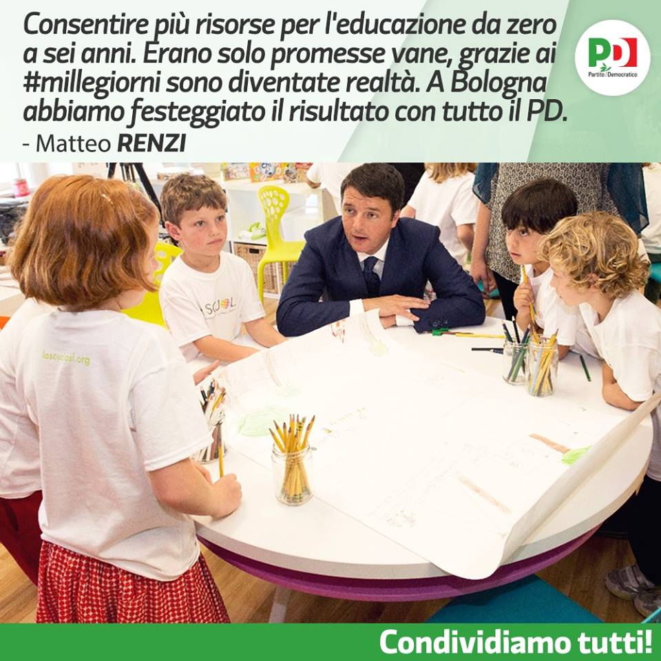 matteorenzi's tweet photo. Trovare i soldi per la scuola 0-6 sul modello #ReggioChildren è stato un grande risultato dei #millegiorni https://t.co/oaYX4MKzzS