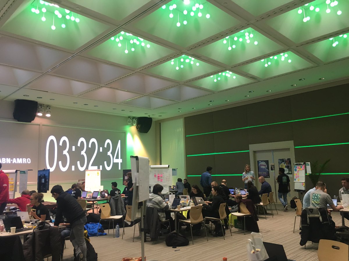 MarijeF's tweet photo. Good luck to all the teams !! Pitch perfect! #HackathonABNLiving and special thx @HansB001 @EdCig001 @IBMakken @J_vd_Ploeg thumbs up #ibm https://t.co/OCK4dHsCAN