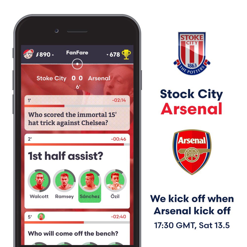 Fanfare_app's tweet photo. @northbanklower Can I interest you in trying @Fanfare_app? It's a live game during Arsenal matches. It's fun - d/l@ https://t.co/pF0XDr5wCu https://t.co/T1jbOrXb0z