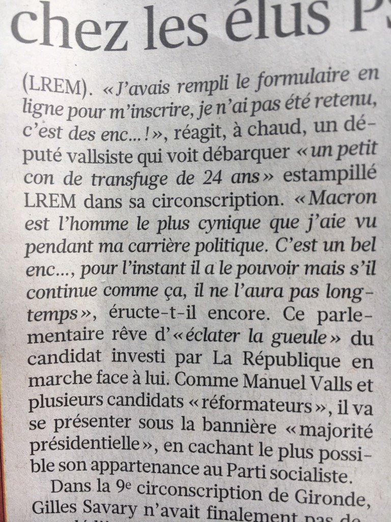MichelReuters's tweet photo. Some outgoing Socialist MPs turned down by #Macron seem to be taking it philosophically... #bleeep (via @Mathilde_Sd) https://t.co/zuT2p22o4R
