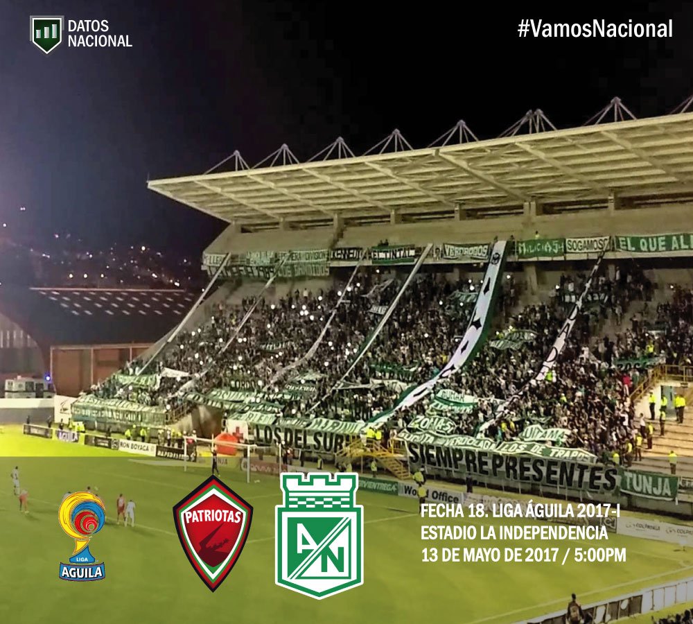 datosnacional's tweet photo. Hoy juega el verde 🇳🇬
El campeón de América y líder de la Liga visita Tunja. #VamosNacional https://t.co/t7seSMB13N