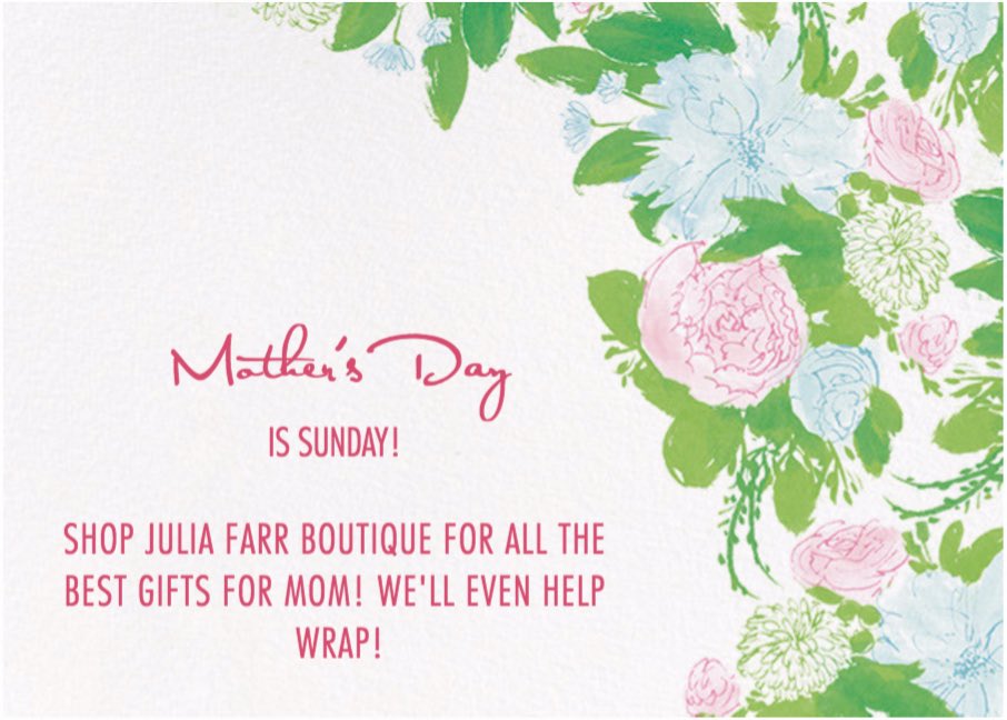 JuliaFarr's tweet photo. Stop by the boutique today and we will help you pick out a fabulous #MothersDay gift! 💐🌺🌷 https://t.co/cLEvGvTn7o