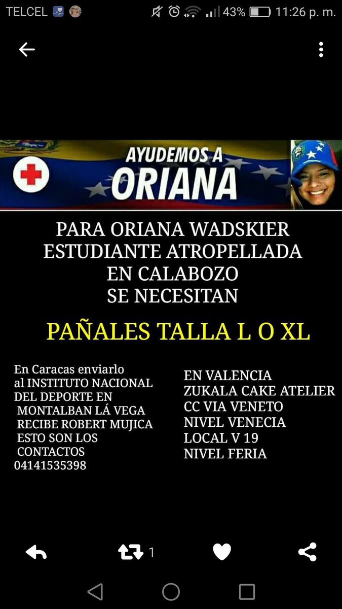 LxVen's tweet photo. Ayudemos a #Oriana, estudiante venezolana, victima de la tirania. https://t.co/RI1usq2U4U https://t.co/eqg2Rclqc5