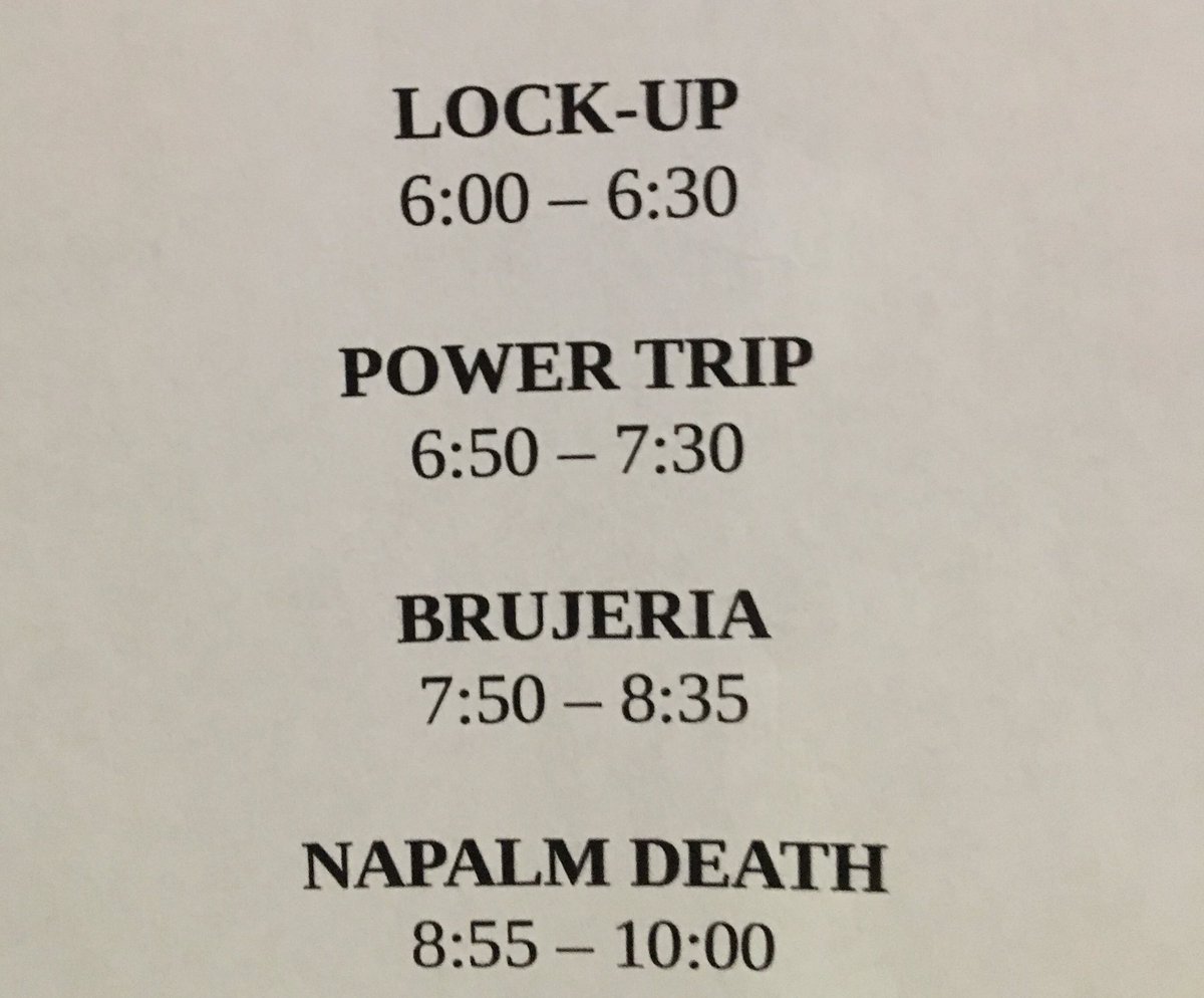 <a href="/RockHardFR/">Rock Hard France</a> <a href="/brujeria/">Brujeria</a> <a href="/NAPALM_DEATH/">Shane Embury</a> <a href="/LockUpOfficial/">Lock Up (OFFICIAL)</a> <a href="/powertriptx/">POWER TRIP</a> Paris Sold out !!! Tonight's show times Grind !