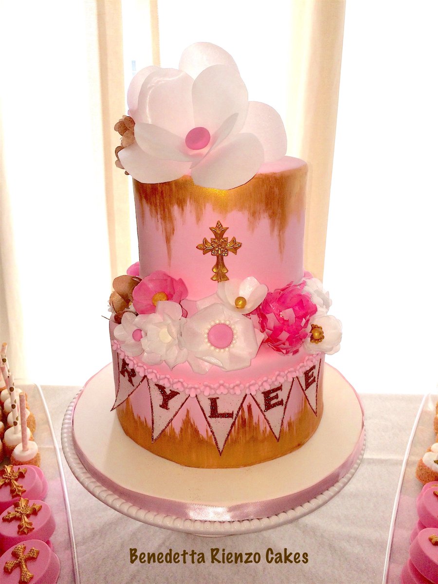 My niece's Communion cake. Original design by Make Fabulous Cakes. Loved making the wafer paper florals.