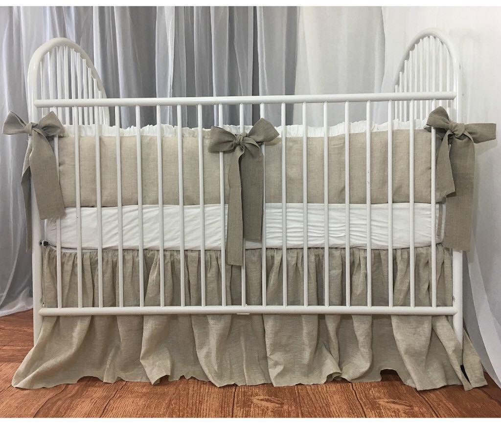 superiorlinens's tweet photo. Crib Bedding Set – Linen Bumper trimmed with white ruffles and dark linen sash ties – Farmhouse style⠀
⠀
Elevates the farmhouse nursery roo… https://t.co/jz56tlMnzu