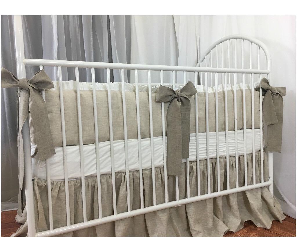 superiorlinens's tweet photo. Crib Bedding Set – Linen Bumper trimmed with white ruffles and dark linen sash ties – Farmhouse style⠀
⠀
Elevates the farmhouse nursery roo… https://t.co/nikCnHvcxN