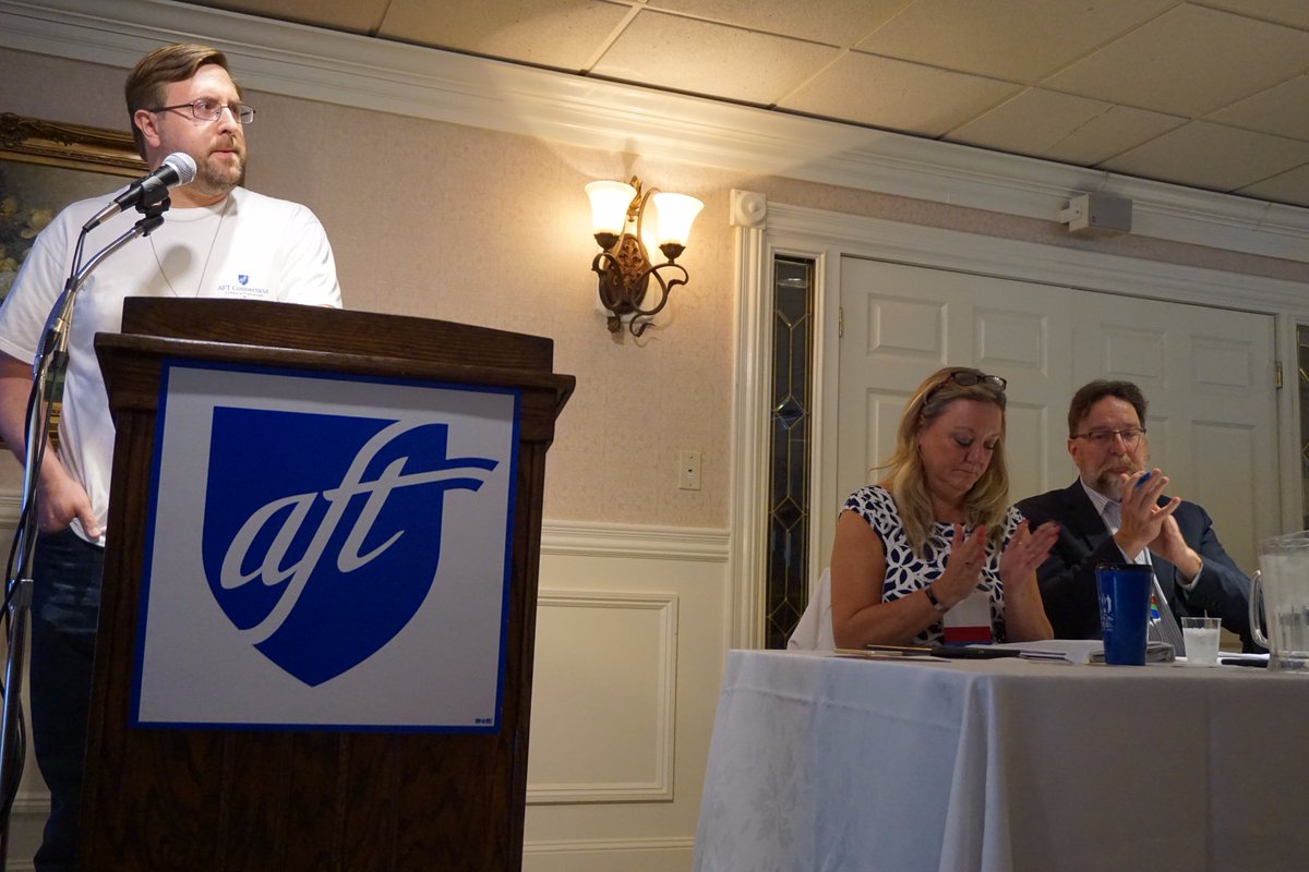 AFTCT's tweet photo. Org dir @EricOBorlaug reports on #AFTAllIn member mobilization drives over past year, urges continued focus on #union engagement. #AFTCT17 https://t.co/3xdvO3dtYJ