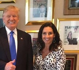 Trump with the wife of Liberty University Chancelor Jerry Falwell Jr  @askLUChancellor  The photo is cropped to highlight Trump's Playboy cover. Just so WEIRD! And of course Jerry Falwell was with Trump & his wife ... cause that's what he does